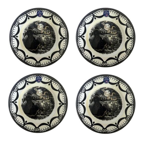 Royal Stafford Halloween Guardian Sorcerer Moon Witch Dinner Plates Set 4 Spooky - Picture 1 of 4